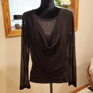 Chagall Black Top with Mesh Overlay and Stud Design Size M